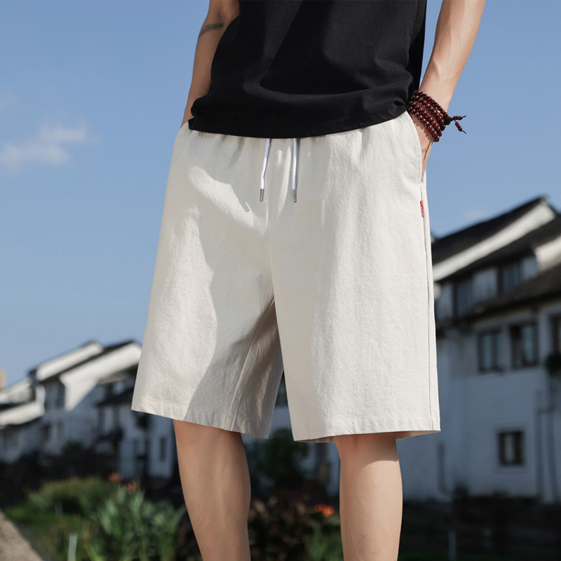 Pure Cotton Shorts Men's Summer Loose Straight Trousers Chinese Style Cotton and Linen Casual Pants Thin Beach Pants