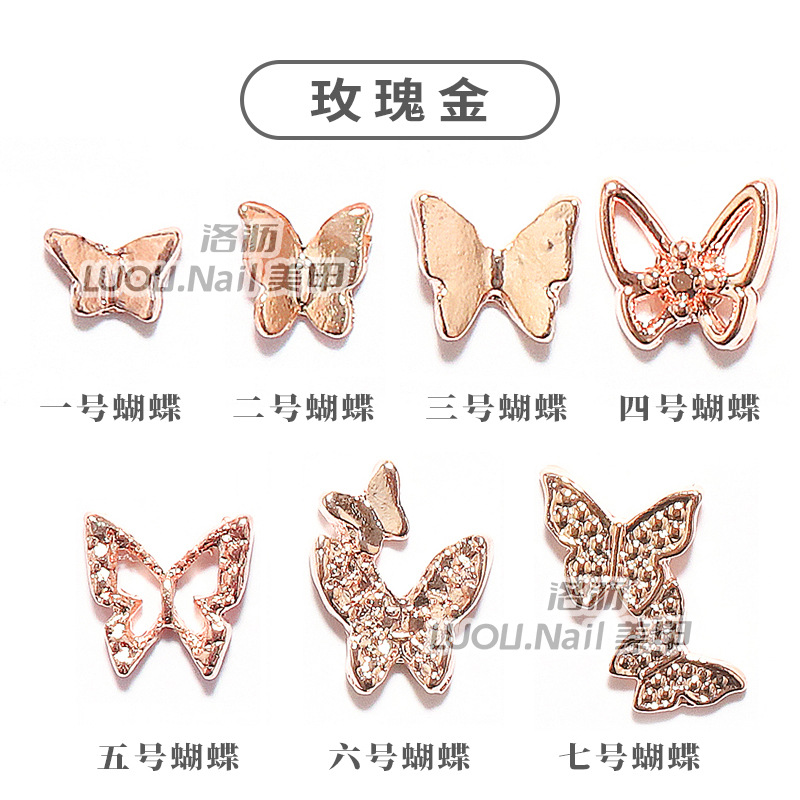 Nueva mariposa japonesa joyería de uñas en línea celebridad aleación tridimensional mariposa de una pieza mini mariposa hueca decoración de uñas