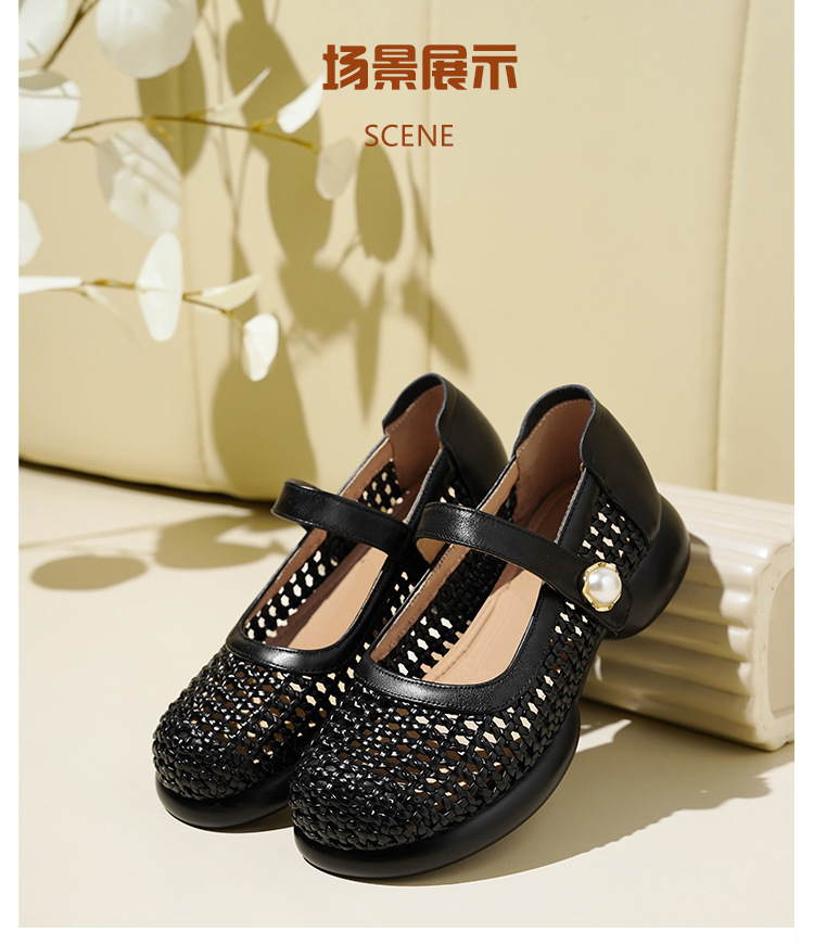Sandal nữ da thật quai chữ V đan móc mũi kín đế mềm — màu be chi tiết 23