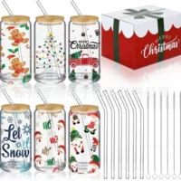 Праздничная чашка Coke Cup 16oz стеклянная чашка с бамбуковой крышкой, чашка-стакан эксклюзивно для кросс-бордерной торговли Amazon