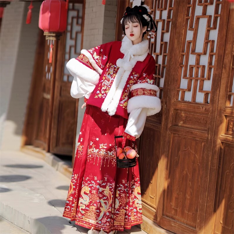 New Original Winter Thickened Ming-made Hanfu Women's Chinese-style Horse-faced Skirt New Year's New Year's Eve Dress Daily Ancient Dress Full Set