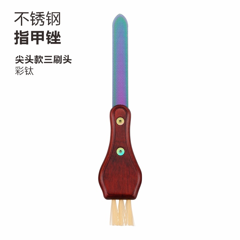Colored titanium color; pointed style three brush heads with colored wooden handle