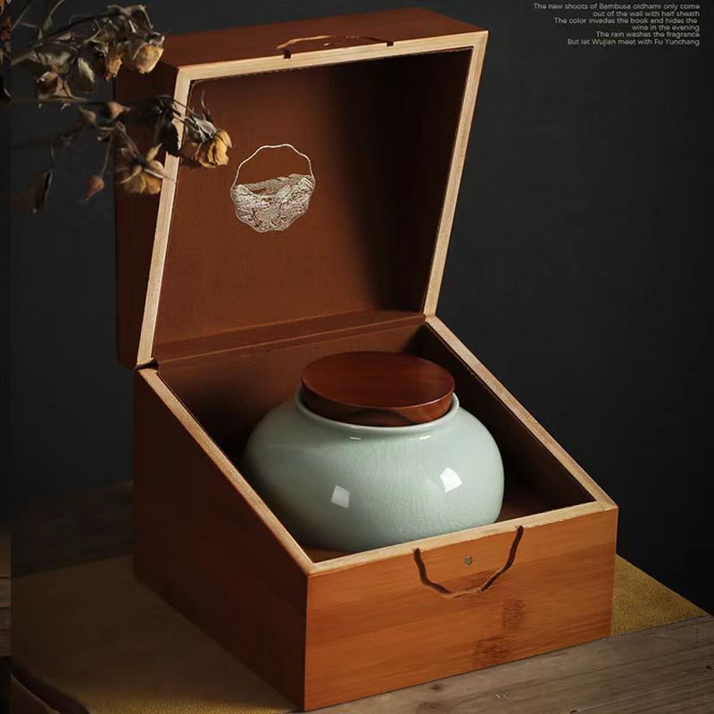 新品茶叶包装盒150g黑茶岩茶密封陶瓷单罐250g普洱散茶通用竹盒