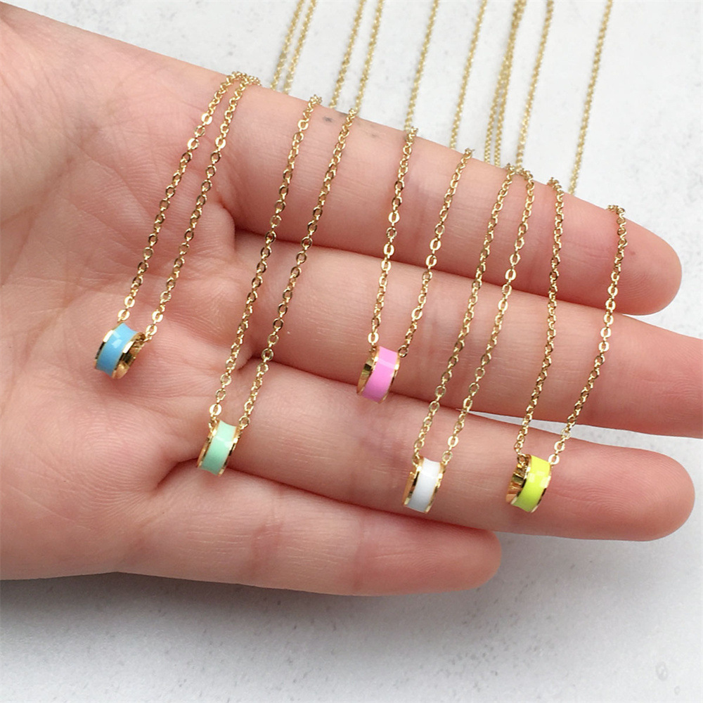 Cross-border Sold Jewelry Wholesale Simple Geometric Dripping Oil Copper Pendant Necklace Female European And American Ins Cold Wind Net Red Clavicle Chain display picture 2