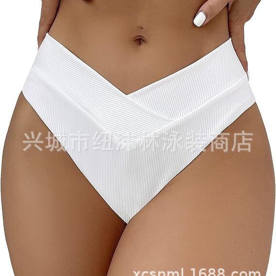 Women's V-shaped Cut Out High Waisted Bikini Bottoms High Leg Cut Swimsuit Swim Trunks
