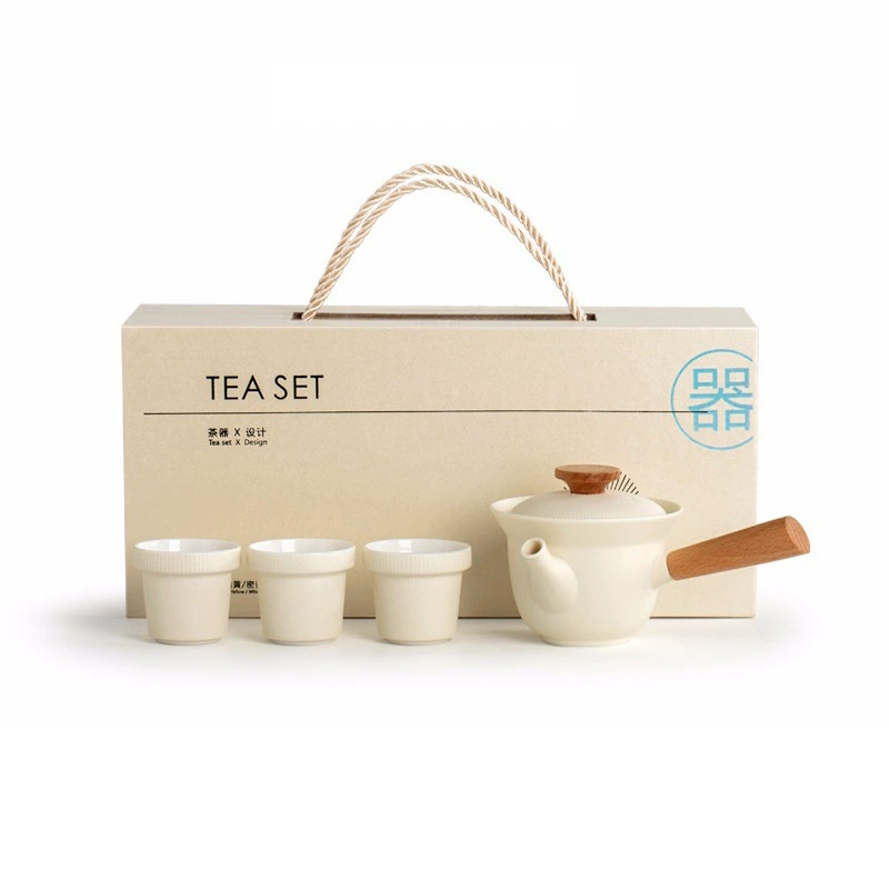 Cream ceramic tea set, afternoon tea for home use, teapot, creative tea cup, gift box, light luxury style