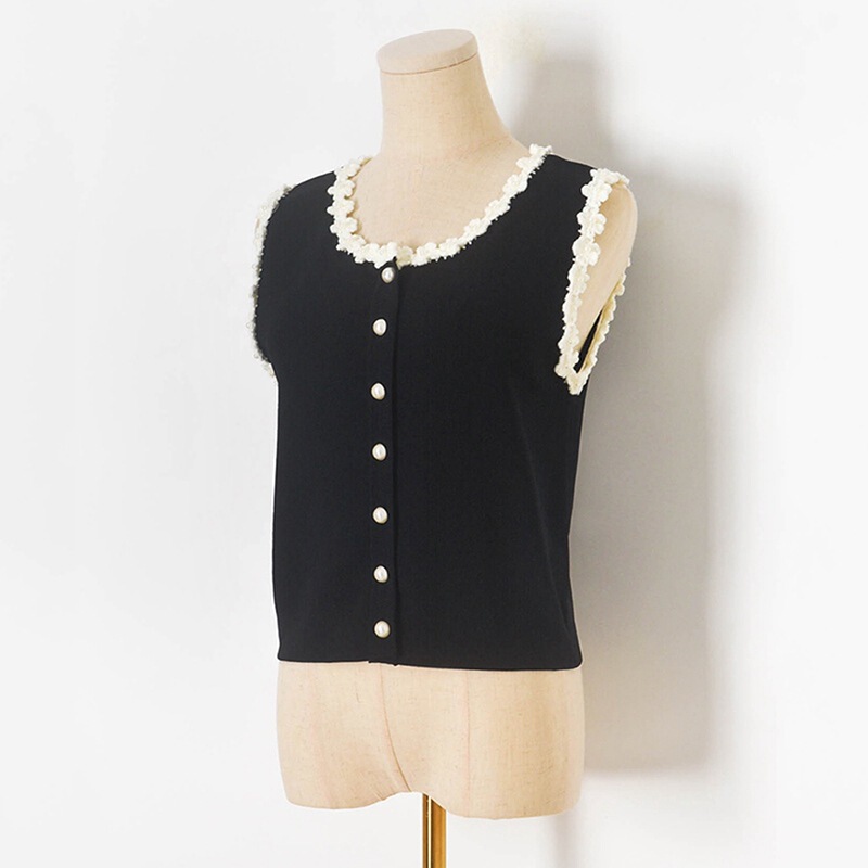 Z5029 Spring and Summer New Style Contrasting Color Hand-Crocheted Flower Beaded Sleeveless Knitted Vest for Women