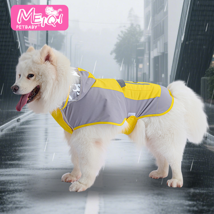 Large Dog Raincoat With Leash Attachment Mesh Reflective Strip Velcro Closure Pet Products Dog Clothing & Shoes_voghion.com