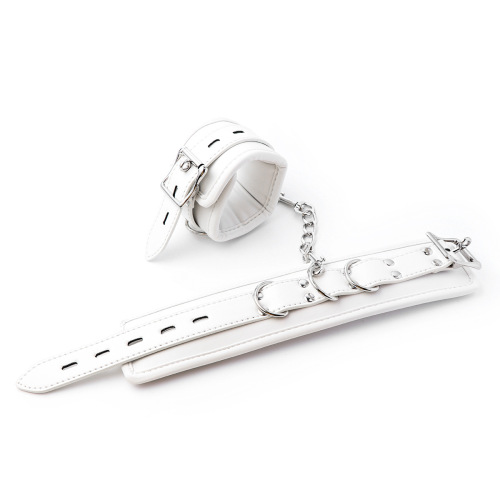 Adult men's and women's erotic leather handcuffs, white soft leather sponge elastic hand buckles, detachable bondage chain shackles