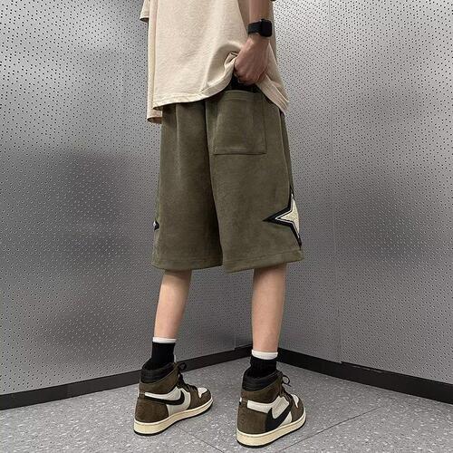 Men's Summer Trendy Brand Suede Fleece Shorts: Thin, Loose-Fit Outdoor Beach Pants—American-Style Casual Sports Mid-Length Cropped Trousers