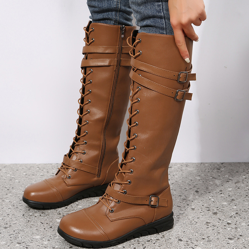 Synthetische böhmische Western-Stiefel mit niedrigem Absatz und Stiletto-Absatz, spitze Zehenpartie, quadratische Zehenpartie, Schnürstiefel für formelle Veranstaltungen_voghion.com