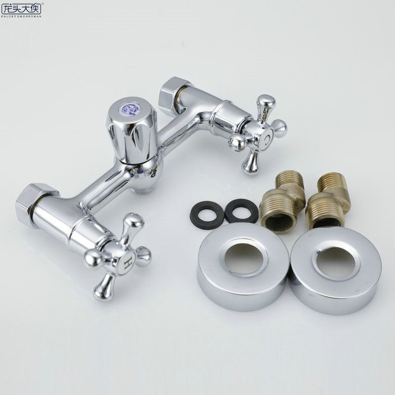 Brass bathroom hot and cold mixing valve shower faucet double control double hands into the wall shower faucet