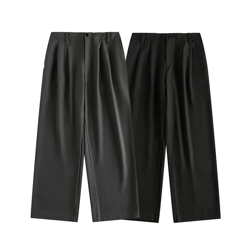 Japanese Style Retro Double Pleated Pants Wide Leg Casual Pants Men's and Women's Loose Straight Pants for Torre Trousers Japanese Style Retro Double Pleated Pants Wide Leg Casual Pants Men's and Women's Loose Straight Pants for Torre Trousers