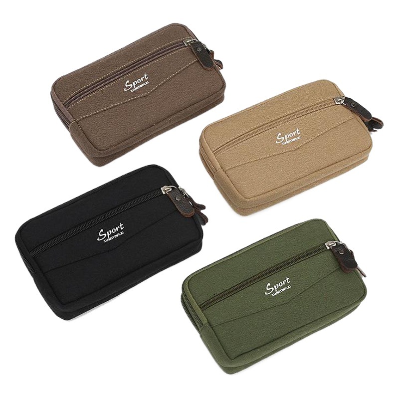 New Men's Double Layer Thickened Mobile Phone Bag Horizontal Square Solid Color Waist Bag Outdoor Portable Coin Purse Customized Wholesale