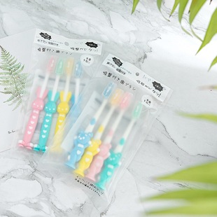 Bqb Export Export Kidsren's English Toothbrush Bear and Rabbit Cartoon Kidsren's Toothbrush Soft Bristles 4-Pack Toothbrush Wholesale