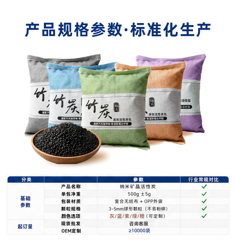 Guangrou Nano Mineral Crystal Activated Carbon Pack for Car and Home Use, New Car Odor Removal and Formaldehyde Removal, 500g