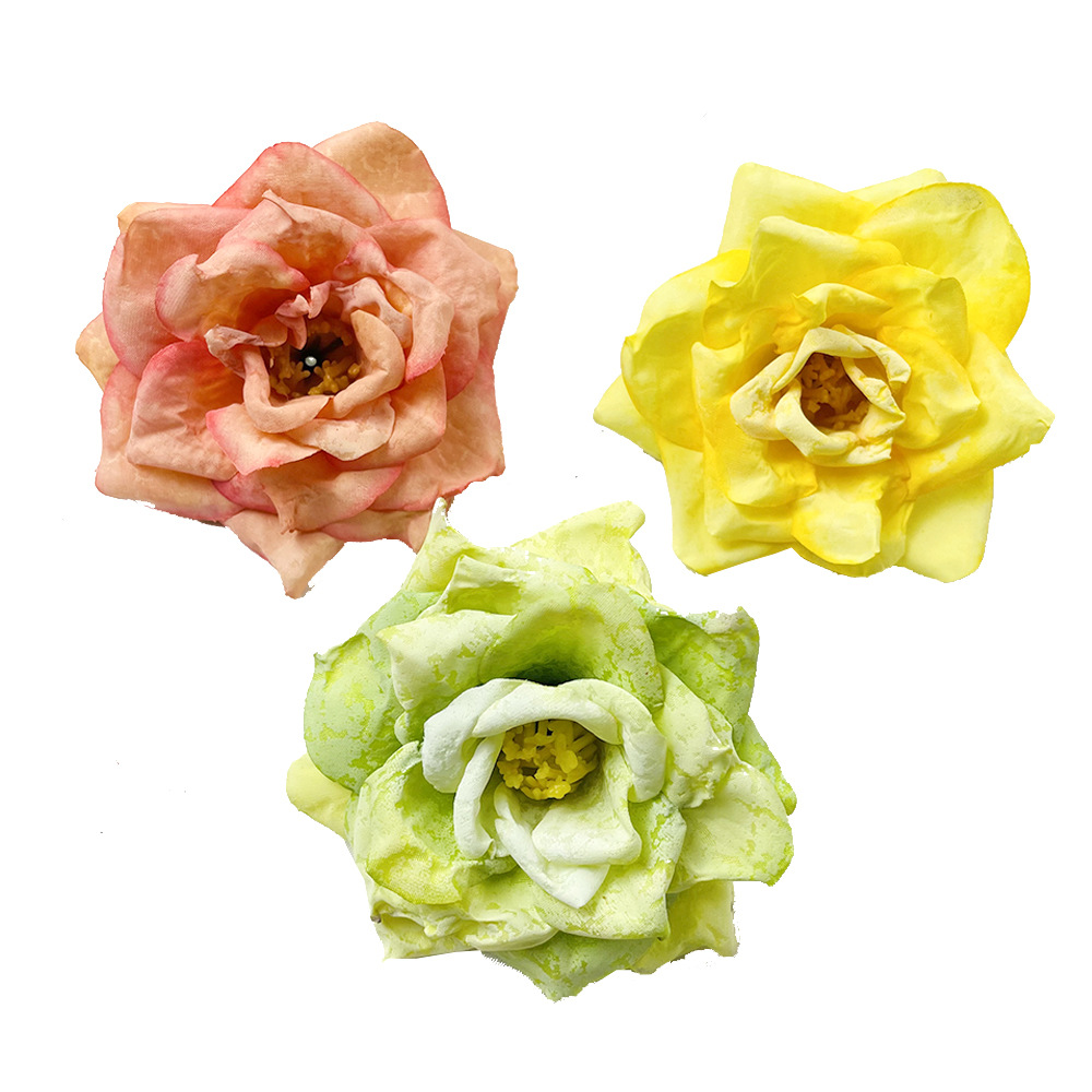 Retro rosa de temporada bordes asados flores falsas DIY toque de cabeza accesorios de flores de flores coronas de flores pared de boda camellia