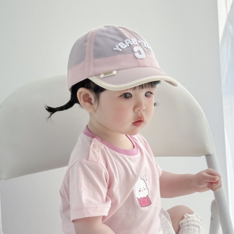Sombrero de protección solar para niños, gorra de visera para bebés de malla de verano, letras coreanas, sombrero para el sol para bebés al aire libre, gorra de béisbol para niños