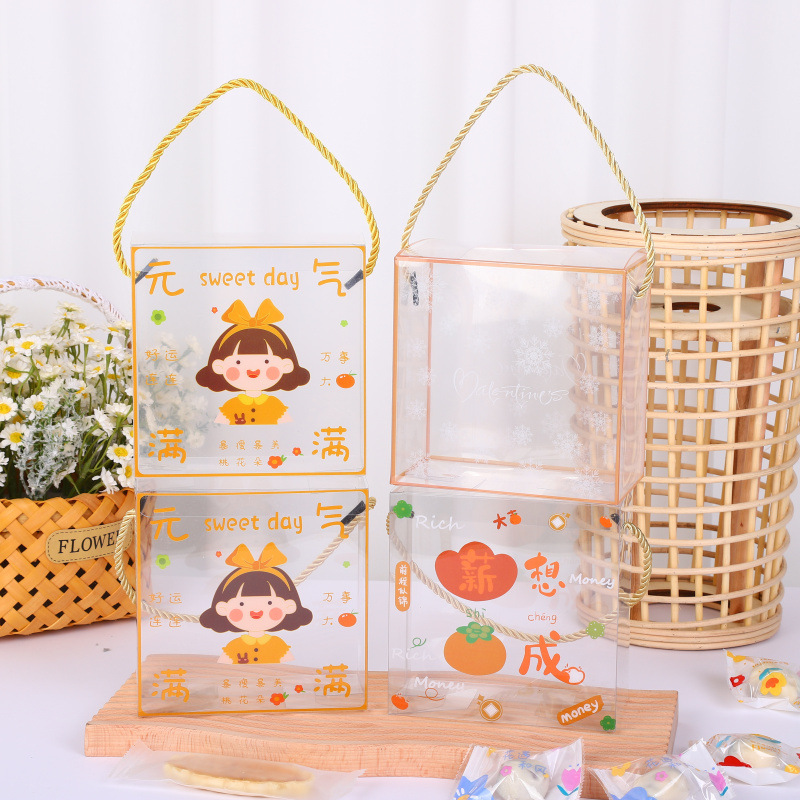 卡通雪花酥包装盒透明手提太妃糖果盒糯米船奶枣4粒月饼蛋黄酥盒