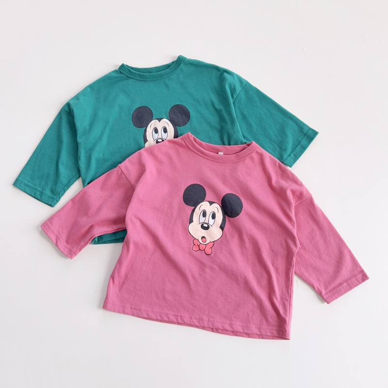 Children's Mickey Print Three-Quarter Sleeve T-Shirt 100-130 Boys and Girls Cartoon Round Neck Top Japanese Disney Collaboration Children's Mickey Print Three-Quarter Sleeve T-Shirt 100-130 Boys and Girls Cartoon Round Neck Top Japanese Disney Collaboration