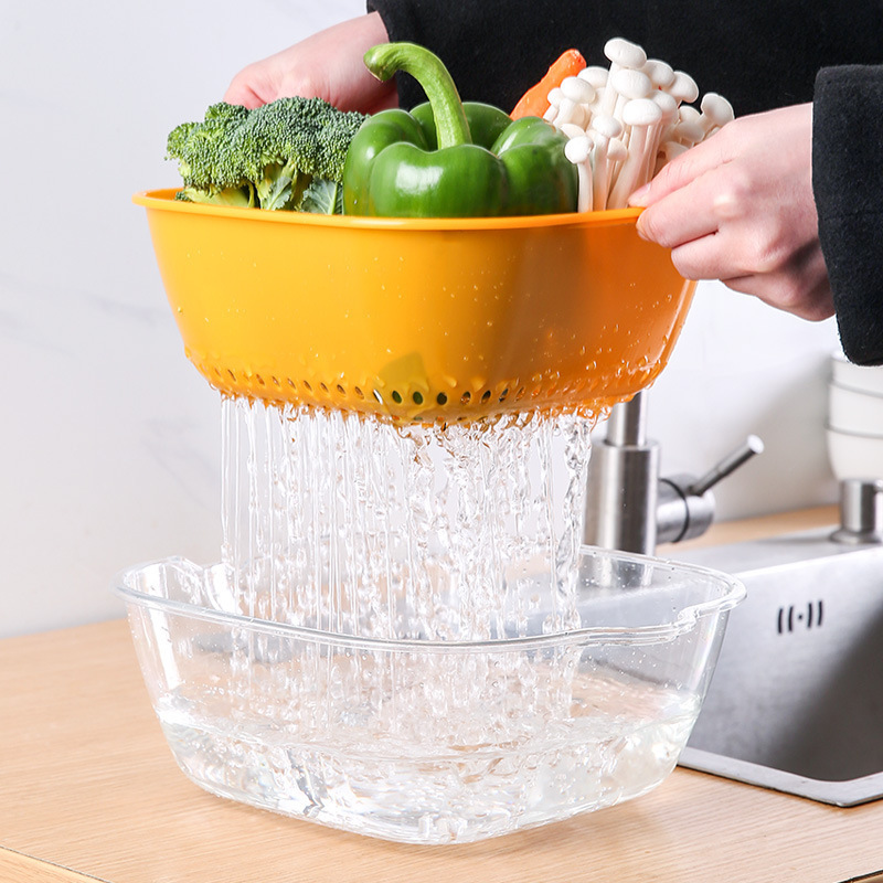PET二重衝突色野菜水たまり台所家庭用プラスチック果物皿客間ろ過野菜かご洗浄野菜かご|undefined