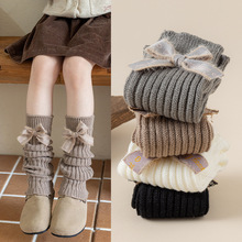 女童袜套绒毛蝴蝶结针织长筒韩系可爱洋气保暖女孩护膝堆堆小腿袜