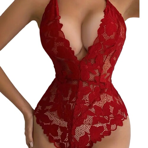 European and American new hot-selling sexy underwear see-through lace deep V temptation one-piece sexy underwear factory wholesale women 