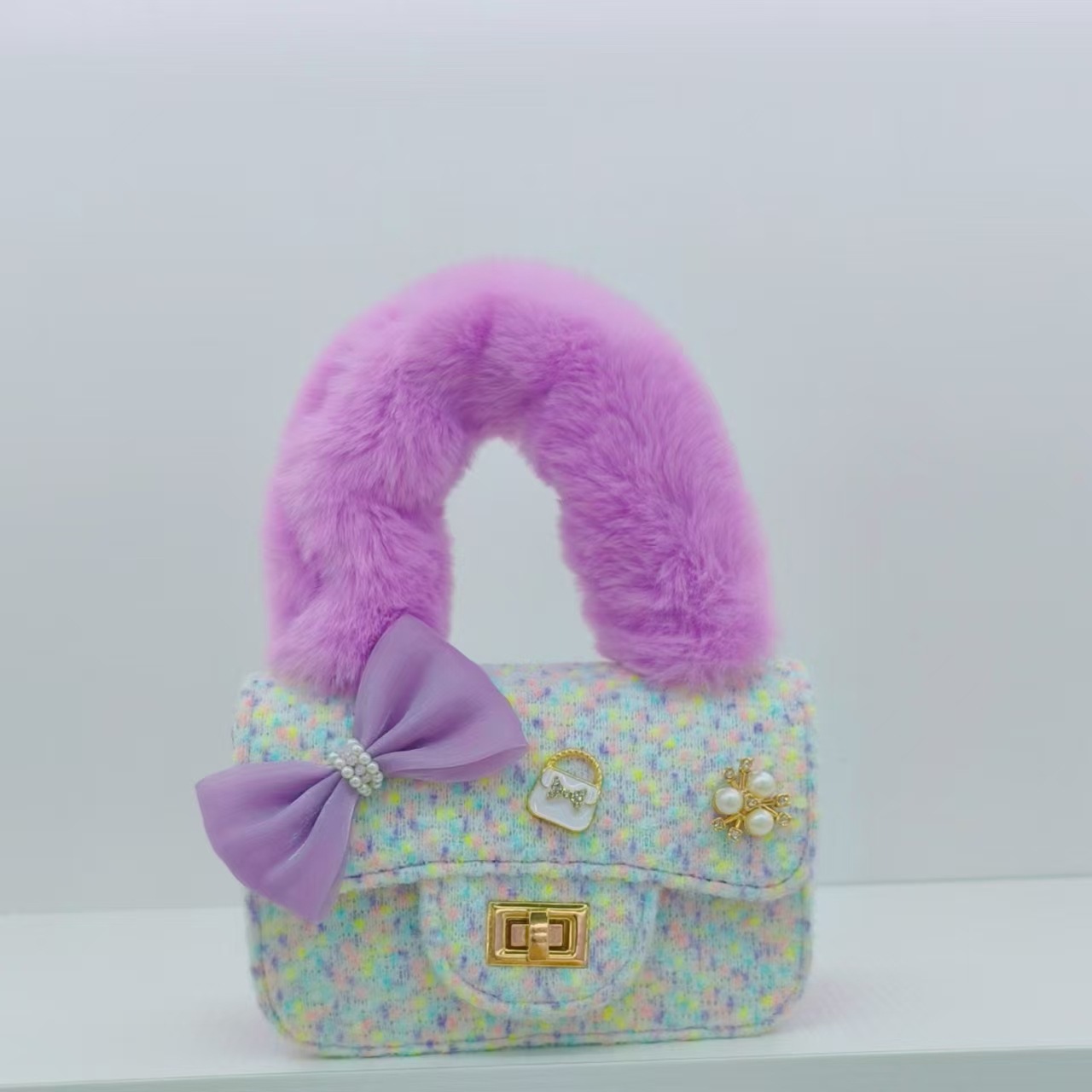 Bolsa de peluche de arco, bolso de princesa, bolso de hombro de niña, accesorios, bolso de cinturón, bolso de cambio