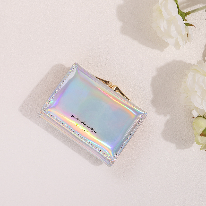 Monedero con Clip Láser Transfronterizo Ruso, Monedero Multifuncional de PU para Mujer, Tarjetero Rojo, Cartera con Cremallera para Mujer