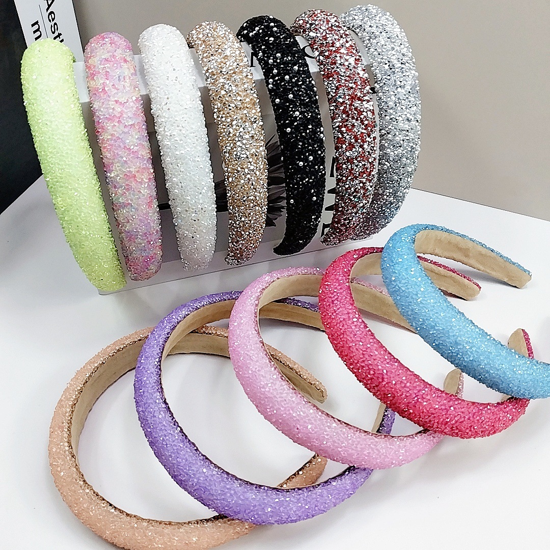 韓版寬邊海綿水鑽高端頭箍時尚外出百搭糖果色仙女高顱頂滿鑽髮飾