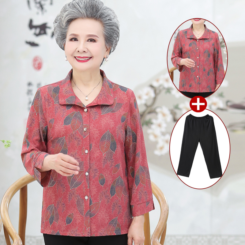 中老年人春秋装女奶奶装外套夏装套装妈妈长袖衬衫6070岁太太衣服|undefined