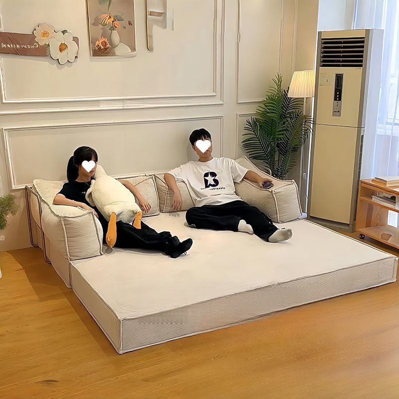 复古布艺沙发床小户型客厅卧室家用可折叠拆洗双三人两用模块沙发|undefined