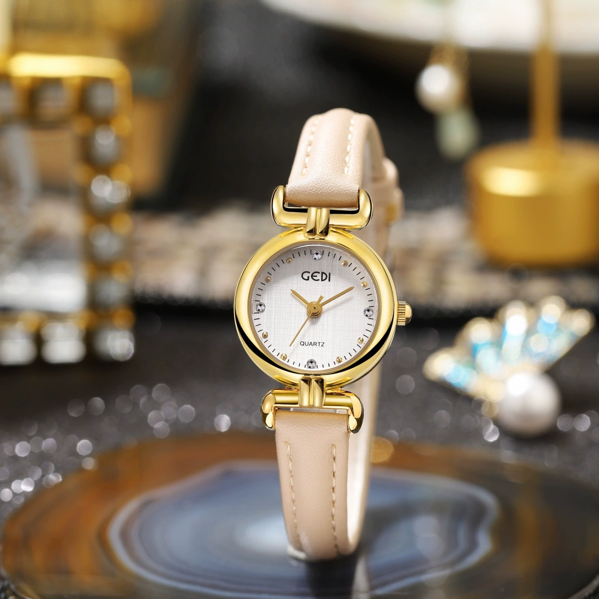 歌迪 Retro light and thin sophisticated quartz watch, genuine leather, wholesale