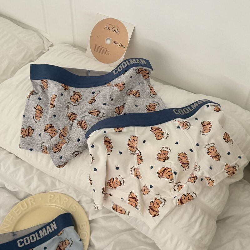 Happy Cute Bear Men's Underwear Loose Comfortable Breathable Pure Cotton Boxer Cartoon Men's Underwear