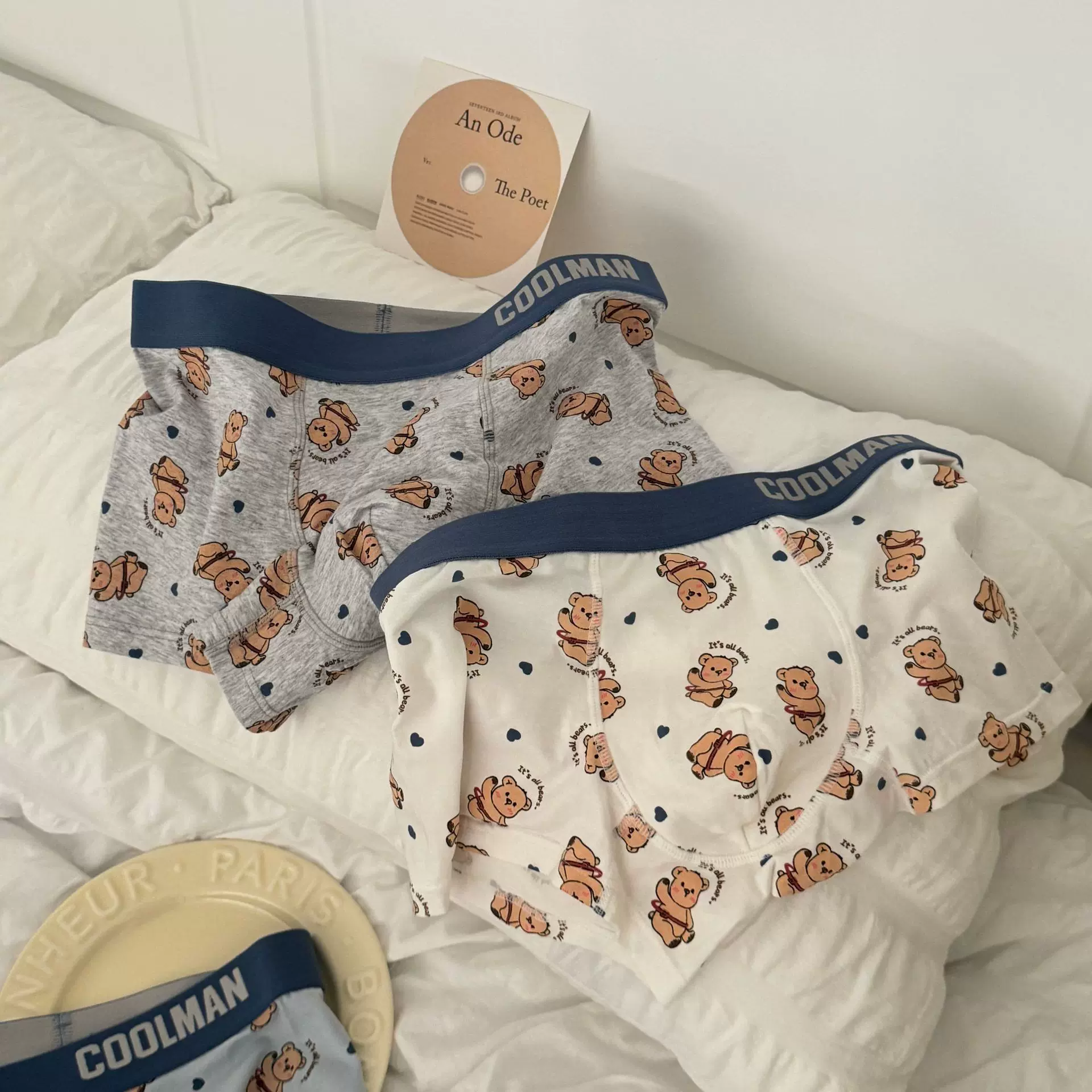 Happy可爱小熊男士内裤宽松舒适透气不勒纯棉四角裤卡通男内裤