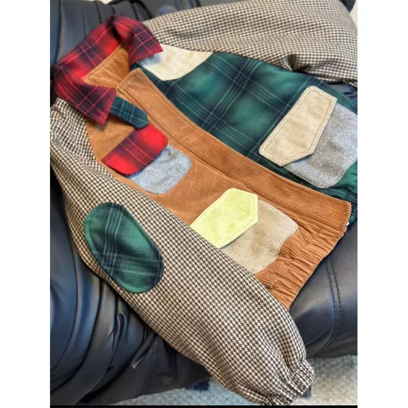 2024秋冬爆款美拉德穿搭美式复古撞色短款休闲灯芯绒拼接夹克外套