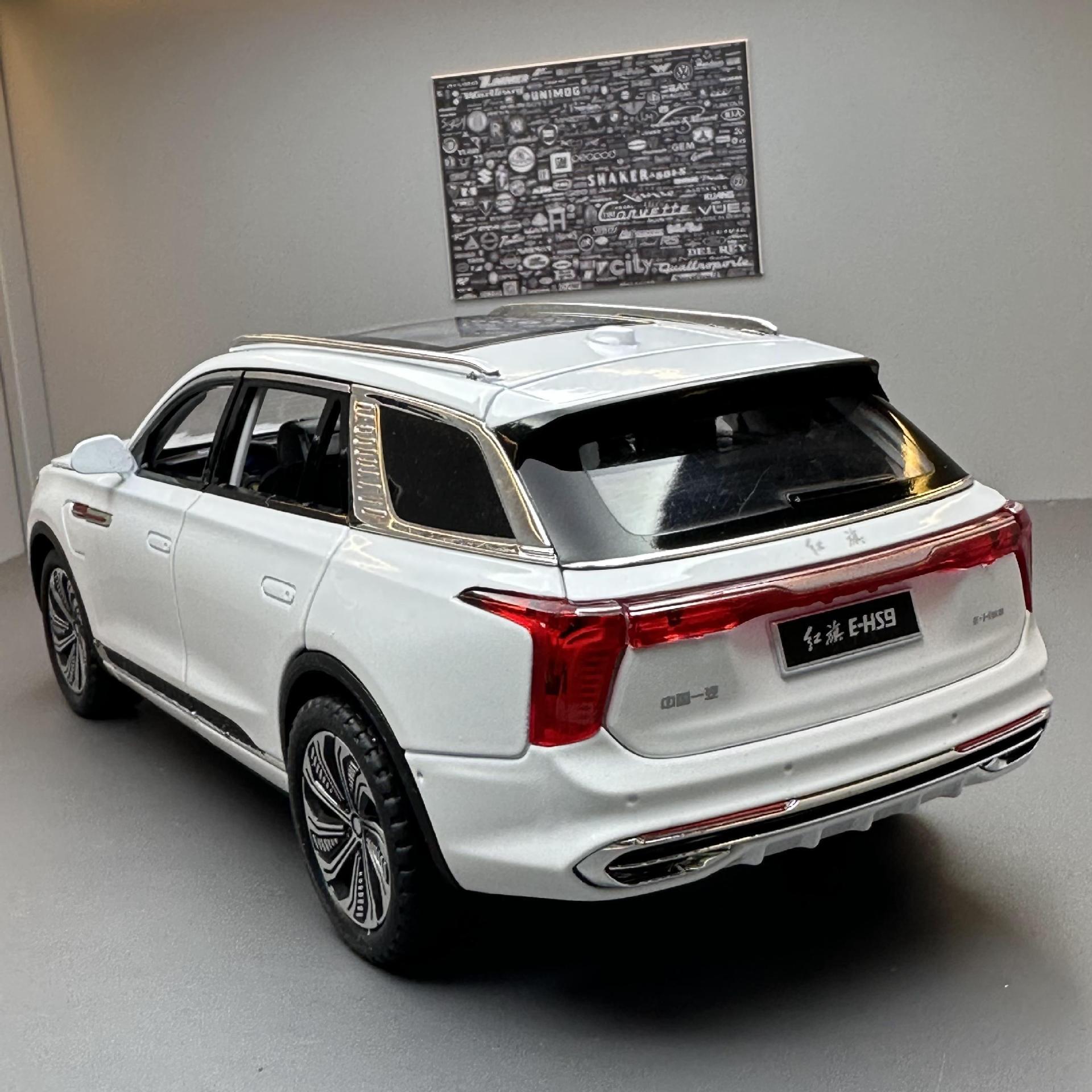 Coche a modelo de coche de aleación 1:24 Seis banderas rojas abiertas Coche de juguete EHS9 con sonido y luz atrás Modelo musical Colección de adornos