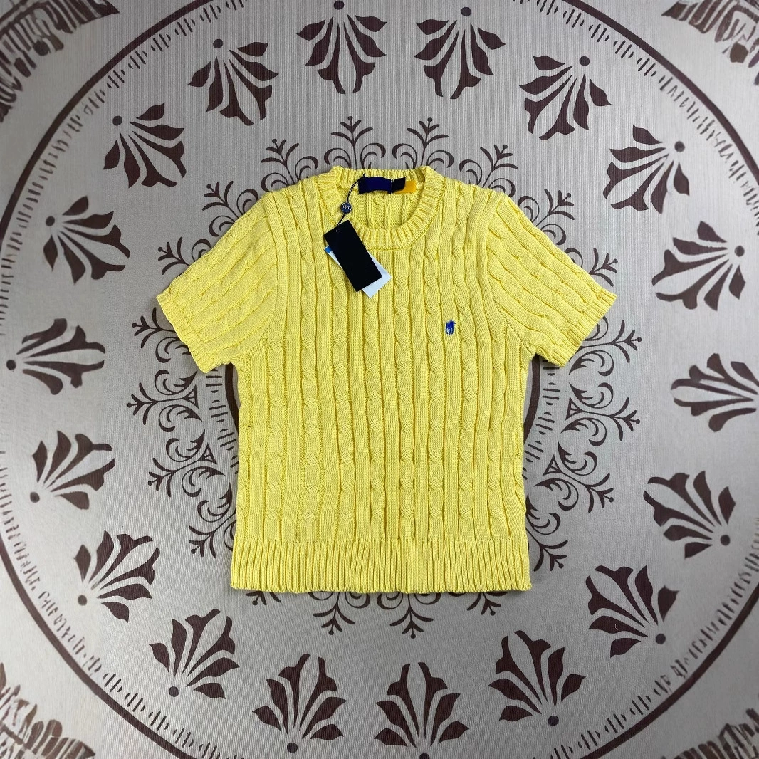 RL Rlaf Po со стандартными хлопковыми рукавами с короткими рукавами трикотажная тонкая футболка топ летняя классическая вышивка с круглым вырезом