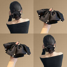 赫本风超大号大肠发圈褶皱珍珠边头绳女丸子头发绳扎头发皮筋头饰