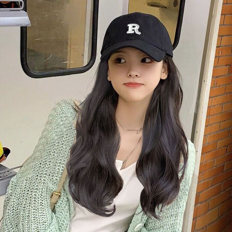 Wig Hat Integrated Women's Autumn and Winter 2022 Fashion New Internet Celebrity Elegant R-Letter Cap Long Curly Hair Wig Hat Integrated Women's Autumn and Winter 2022 Fashion New Internet Celebrity Elegant R-Letter Cap Long Curly Hair