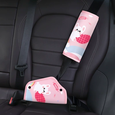 Seat belt shoulder pad Fixer Creative Cartoon Car - rainbow-sweetheart-bunny-thickened-shoulder-pads-belly-protector