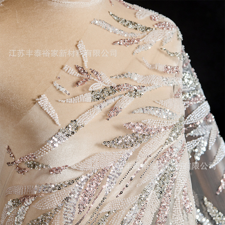 Moda de alta calidad rosa verde sequinilla cuentas de clavos de malla tridimensional tela bordada cuentas de tela de alta gama image 1