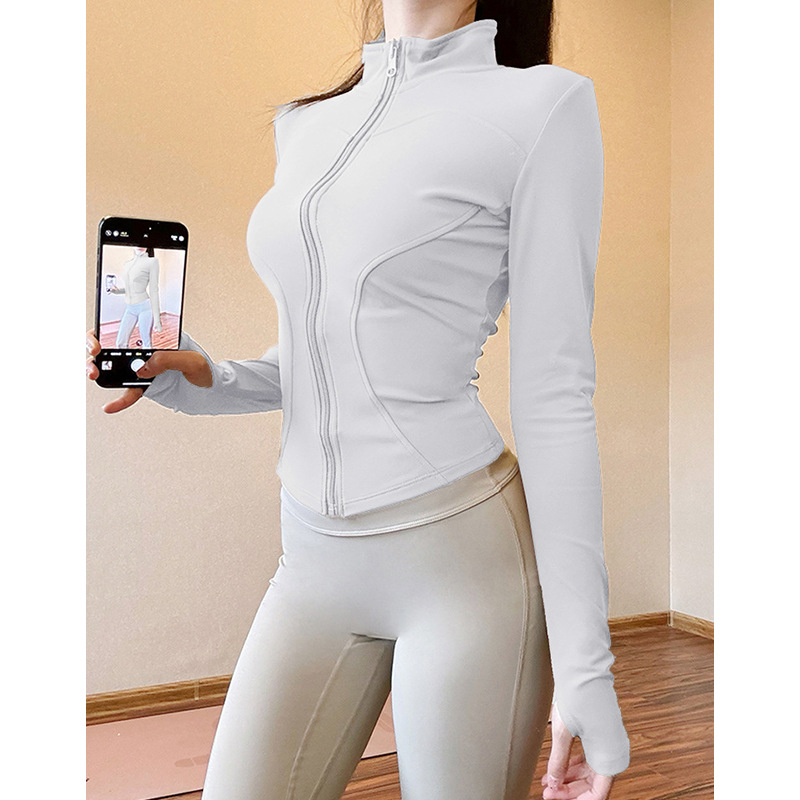 Fitness Jacket With Stand-up Collar And Zipper For Women_voghion.com