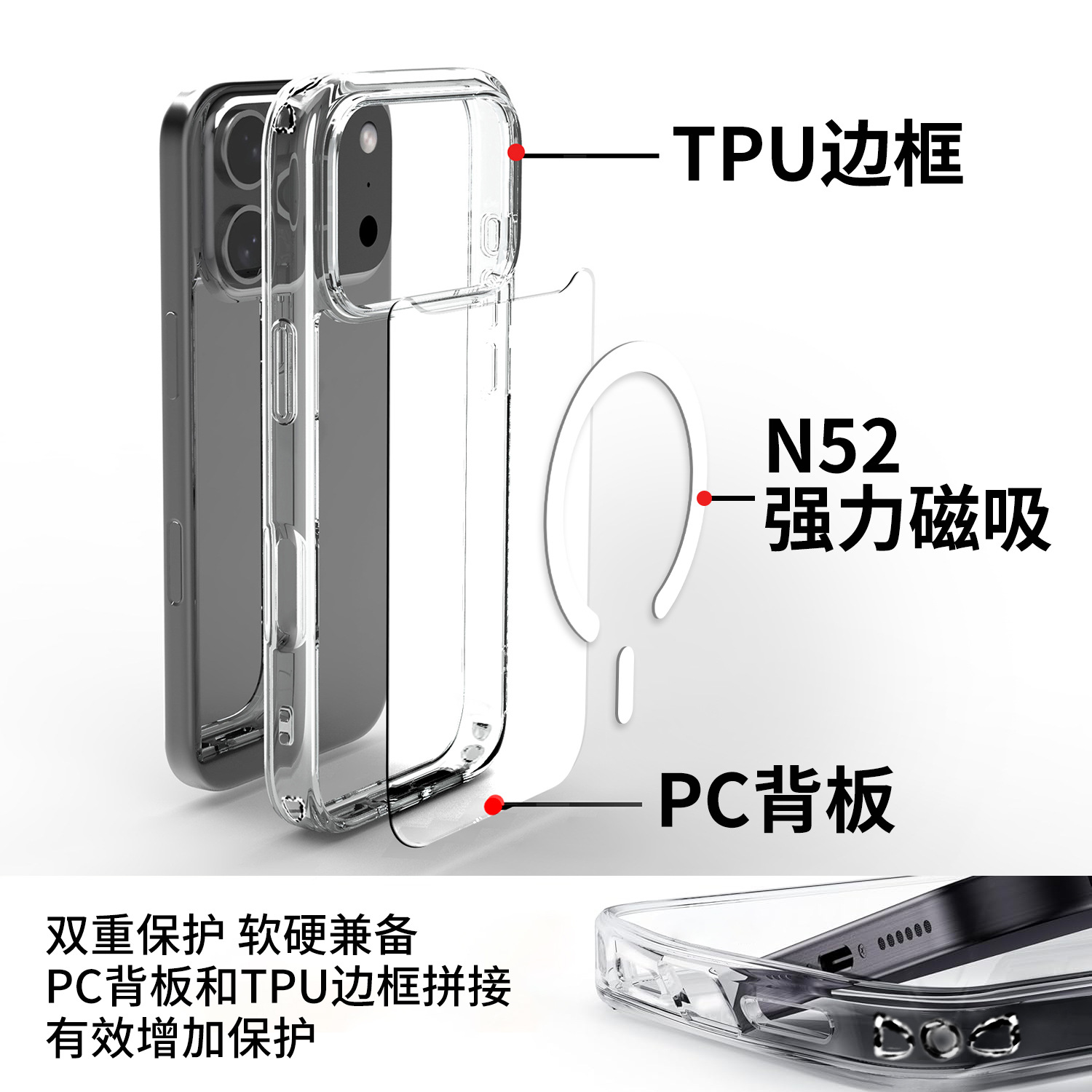 Adecuado para la funda magnética para iPhone 17 Pro con botones transparentes para protección de la cámara, funda magnética para Apple 17 con cubierta de protección anticaídas.