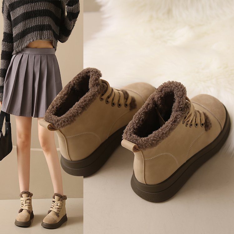 Women's Ankle Boots With Low Heels And Plush Lining For Winter_voghion.com