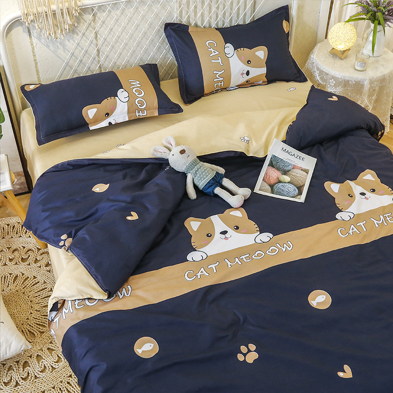 Juego de ropa de cama de algodón cepillado al por mayor para estudiantes, juego de cuatro piezas, funda de edredón de algodón con aloe vera, funda de edredón individual para dormitorio, juego de tres piezas. image 10