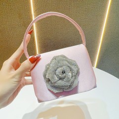 フレンチパーティーシルクサテン小方バッグ高级感花柄ミニ口紅小銭入れキー手持ち斜めがけショルダーバッグ