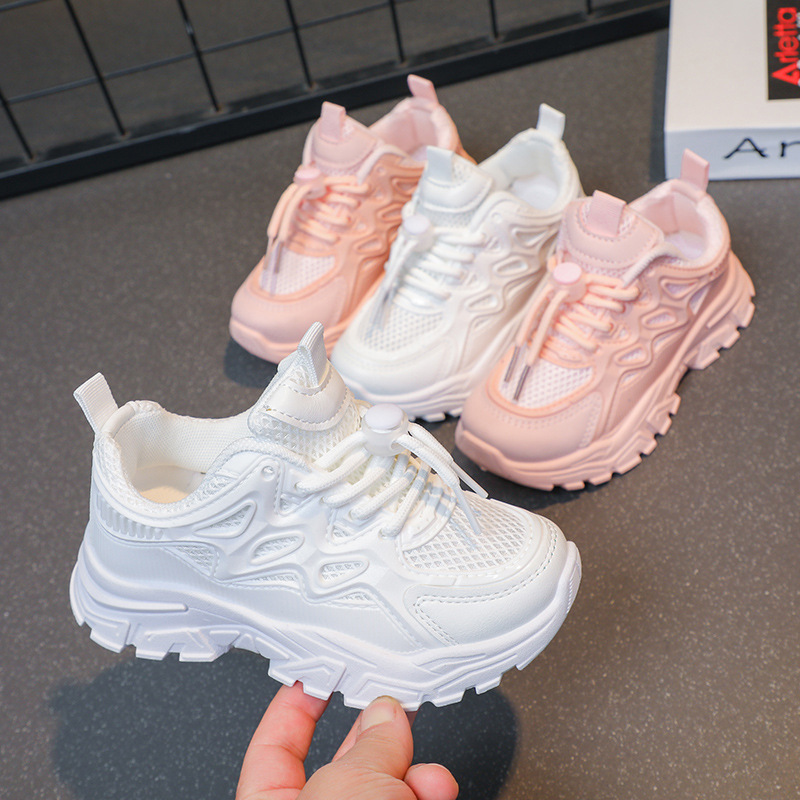 Zapatos deportivos para niñas, zapatos de moda para niños, zapatos casuales de primavera y otoño 2024 nuevos zapatos blancos para niños, zapatos transpirables de malla para padres