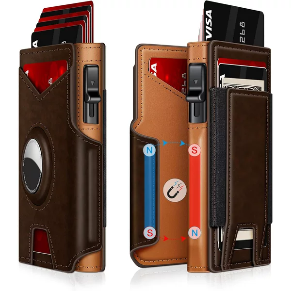Amazon New Hot Selling Airtag Card Bag Retro Contrast Color Microfiber Multi-function Multi-card RFID Anti-theft Wallet