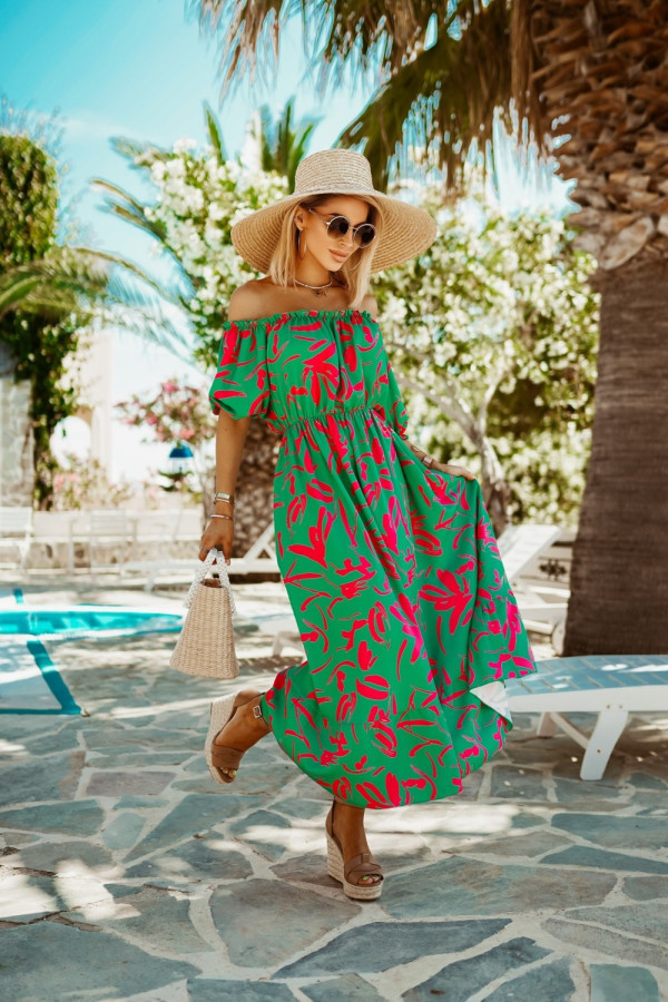 Women's One Shoulder Skirt Vacation Boat Neck Printing Sleeveless Printing Maxi Long Dress Holiday Travel display picture 1